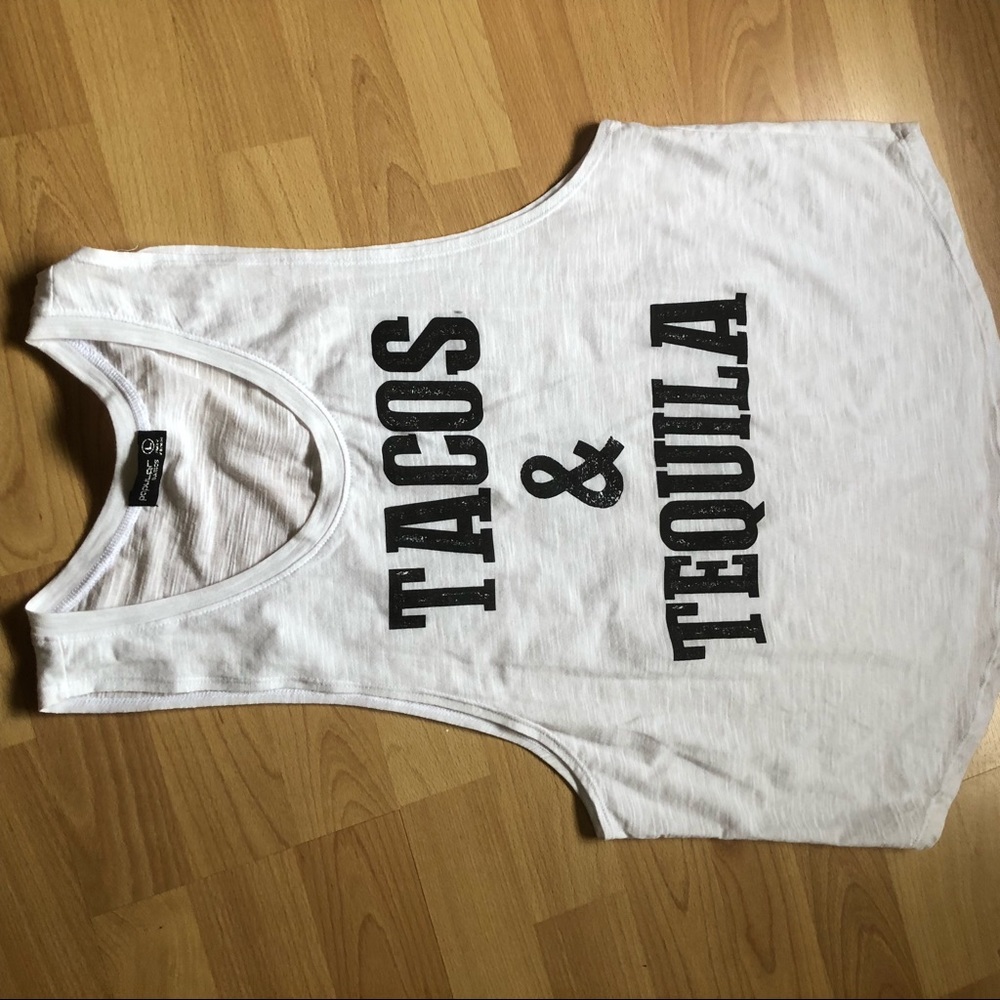 Popular Basics Tacos & Tequila White Tank Size L